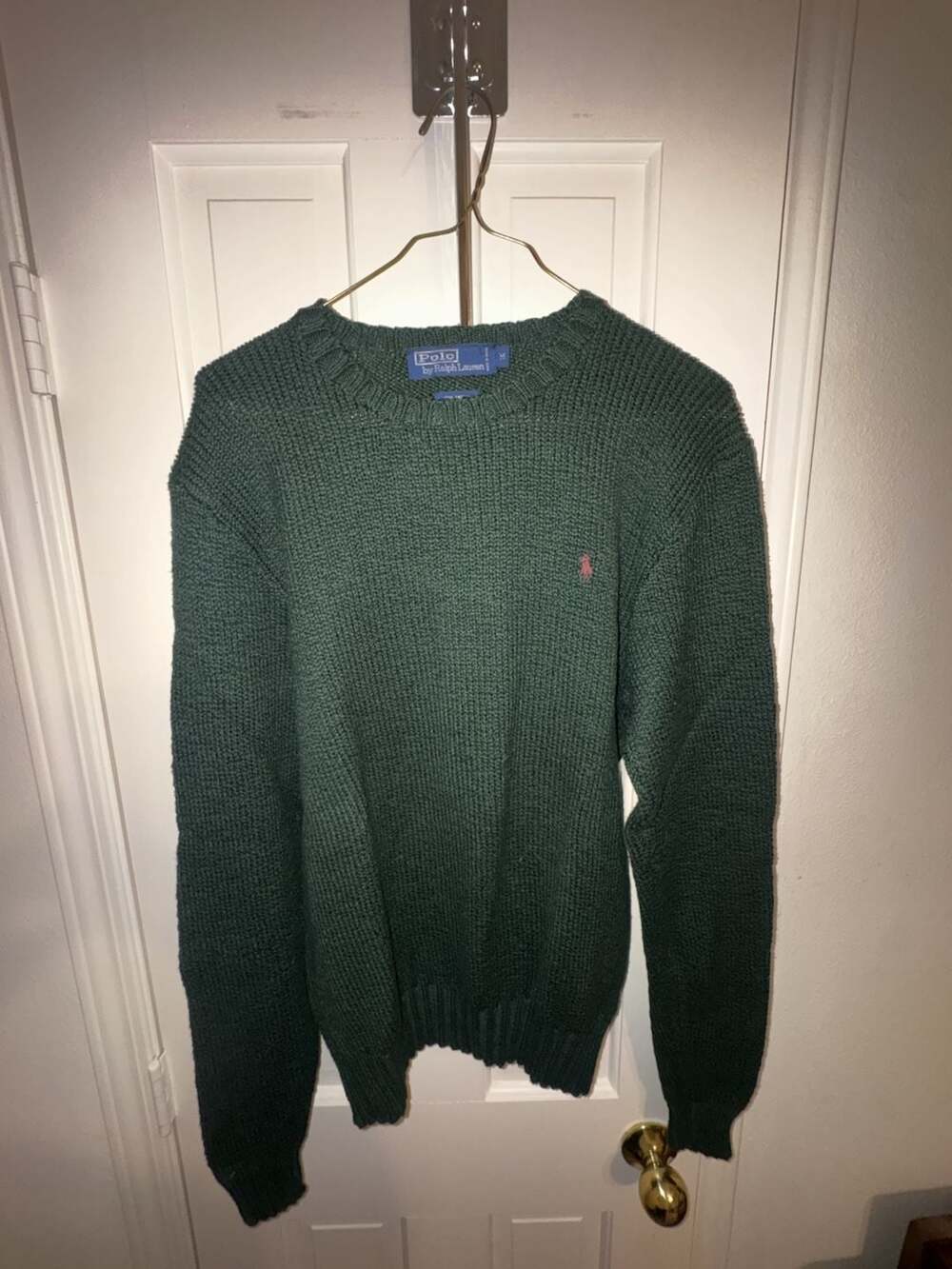 Vintage Polo Ralph Lauren Men's Dark Green Cotton-Wool Blend Crewneck Knit Sweat
